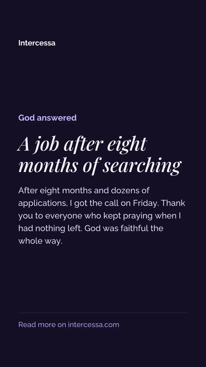 An answered prayer shared as an Instagram Story image